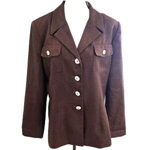 90s VTG Sag Harbor Blazer Womens 16 Brown 5 Button Notch Lapel Flap‎ Lined